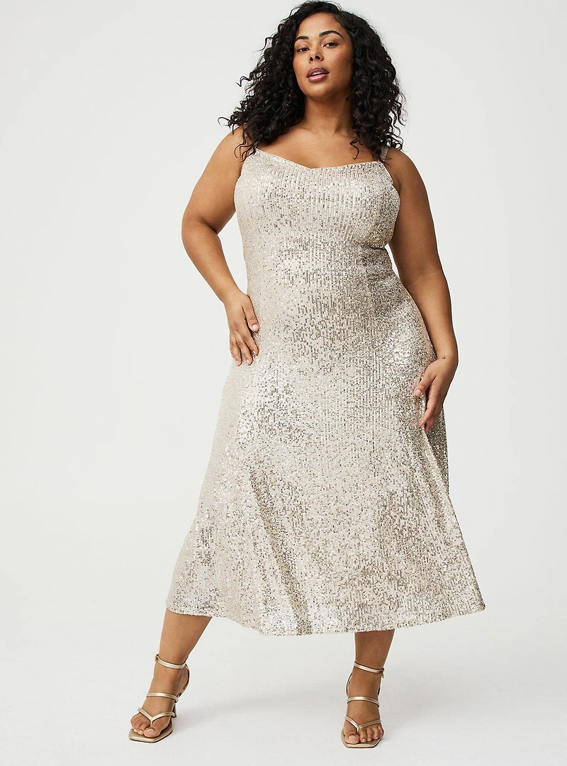 V-Neck Sequin Slip Maxi Dress