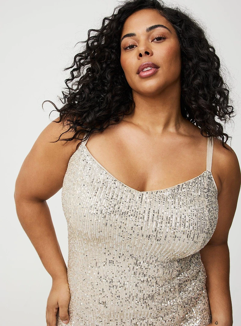 V-Neck Sequin Slip Maxi Dress