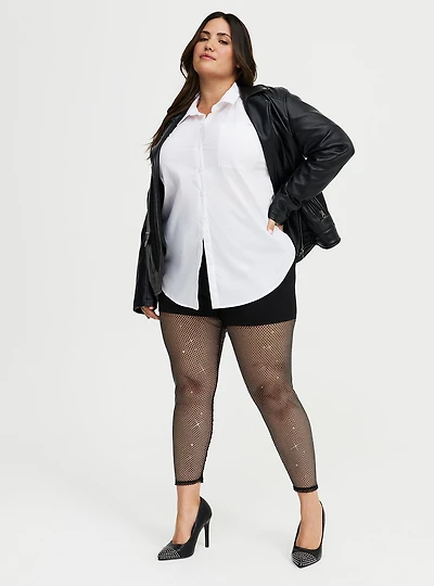 Full Length Rhinestone Fishnet Legging