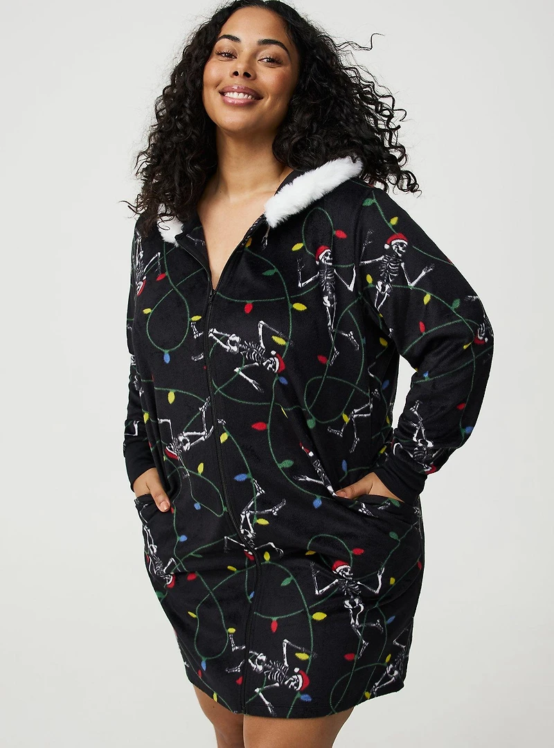 Fleece Zip-Up Lounge Dress