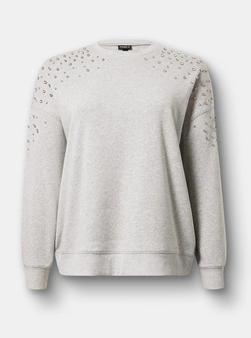 Embellished Fleece Crew Sweatshirt