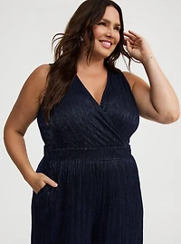 Glitter Surplice Wide Leg Jumpsuit