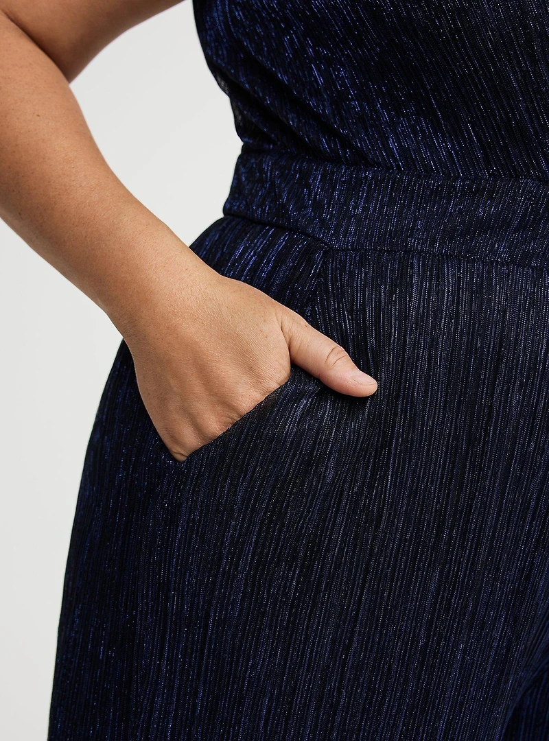 Glitter Surplice Wide Leg Jumpsuit