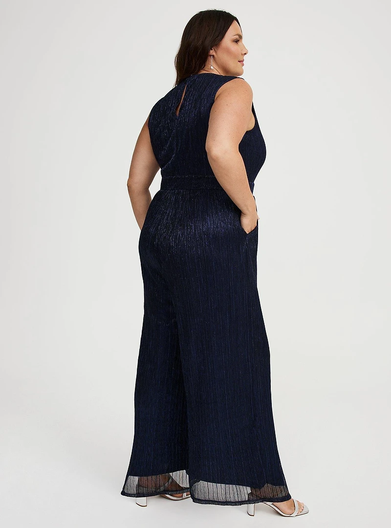 Glitter Surplice Wide Leg Jumpsuit