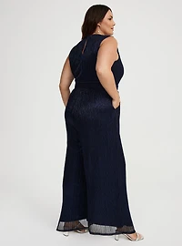 Glitter Surplice Wide Leg Jumpsuit