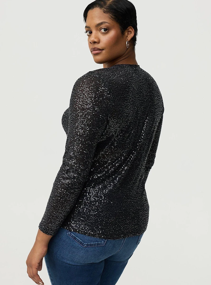 Sequin & Mesh Long Sleeve Top