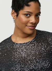Sequin & Mesh Long Sleeve Top