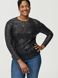 Sequin & Mesh Long Sleeve Top