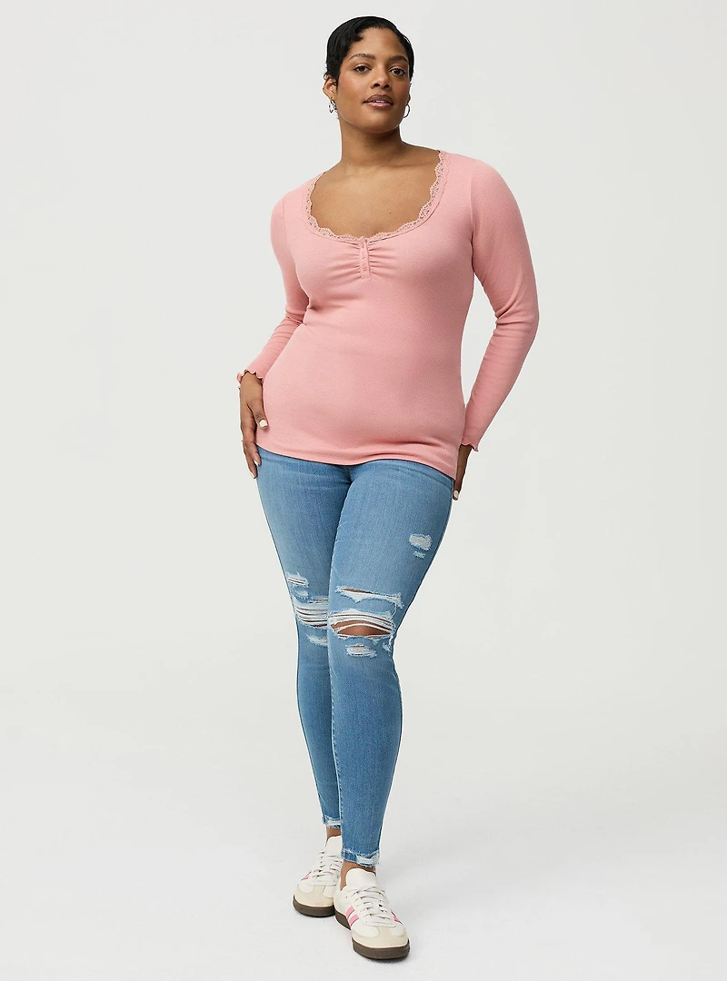 Cotton Modal Rib Henley Top