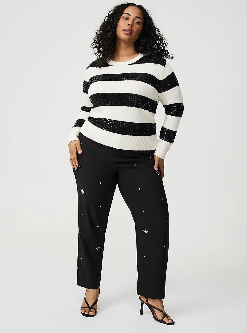Sequin Striped Crew Pullover Sweater
