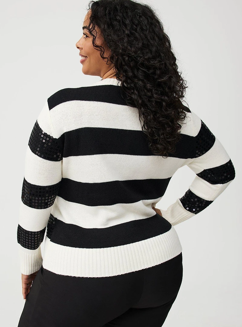 Sequin Striped Crew Pullover Sweater