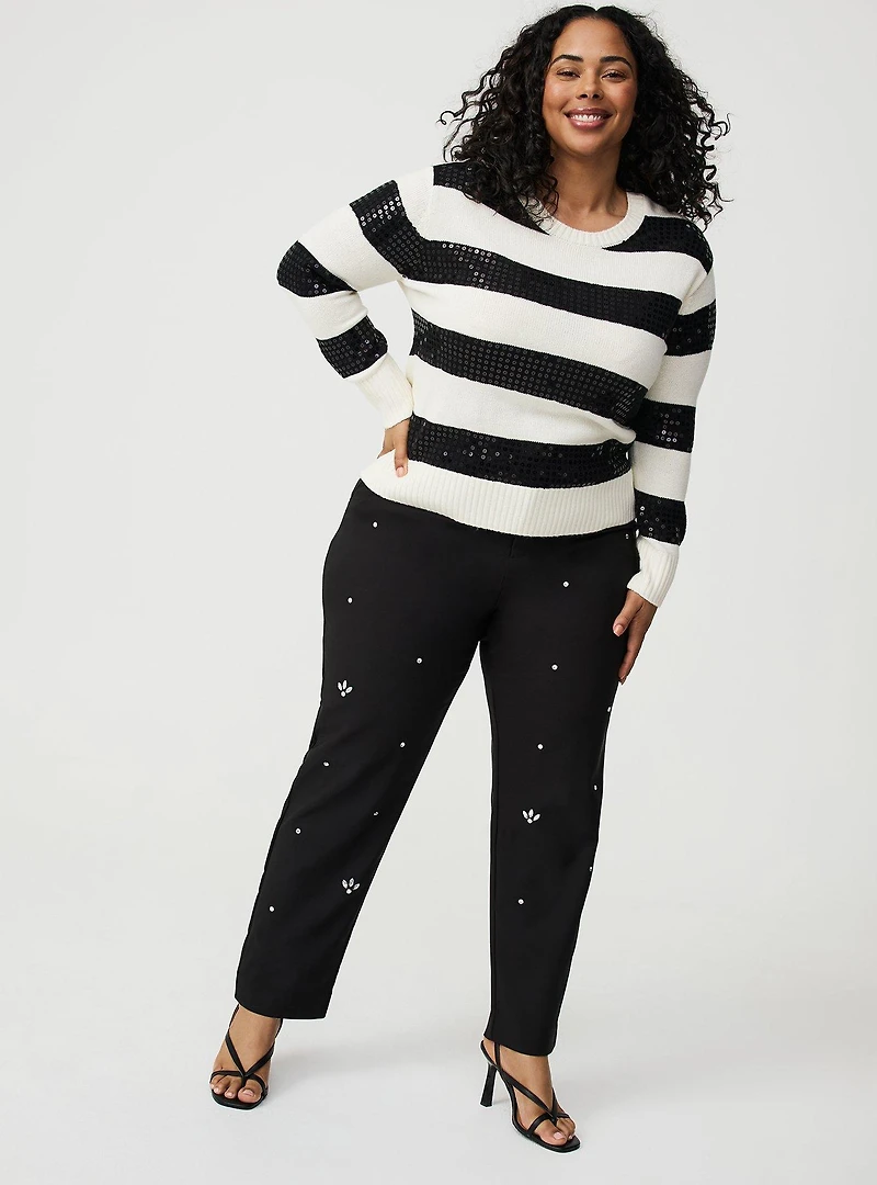 Sequin Striped Crew Pullover Sweater