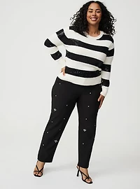 Sequin Striped Crew Pullover Sweater