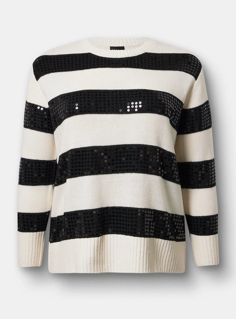 Sequin Striped Crew Pullover Sweater