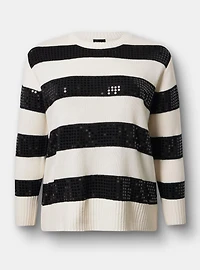 Sequin Striped Crew Pullover Sweater
