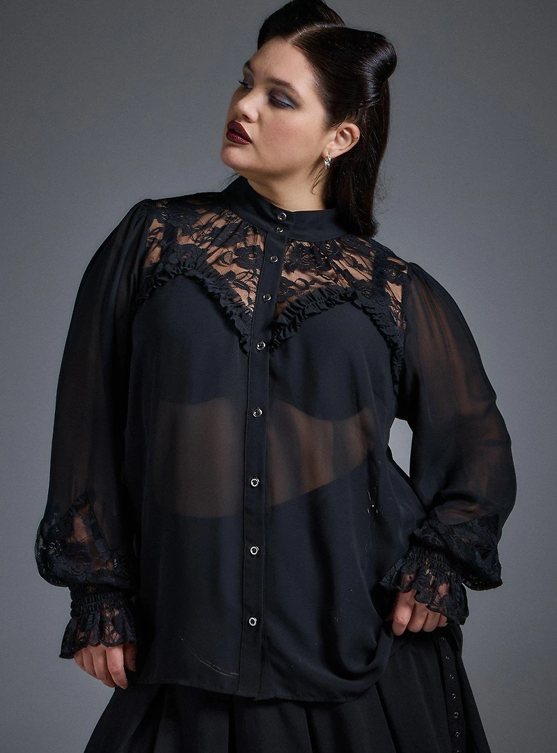 Nightfall High Collar Button-Up Top