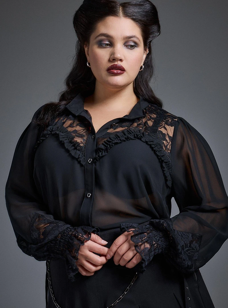 Nightfall High Collar Button-Up Top