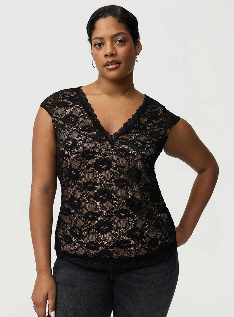 Stretch Lace V-Neck Top