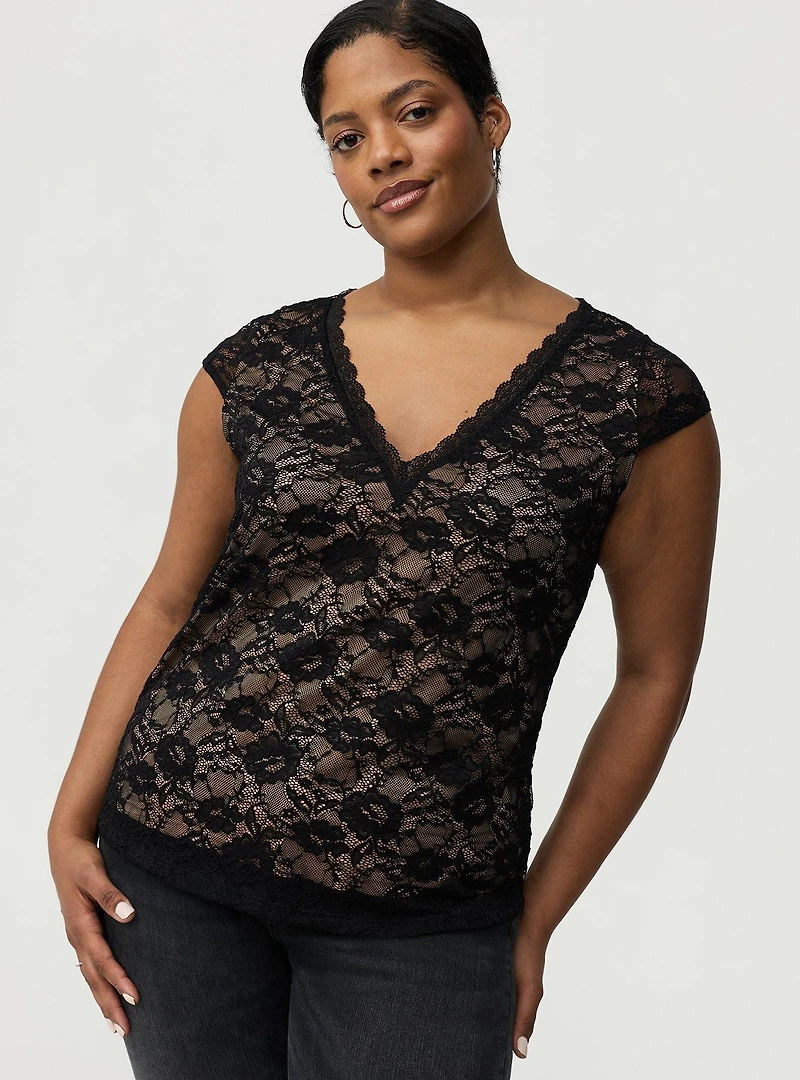 Stretch Lace V-Neck Top