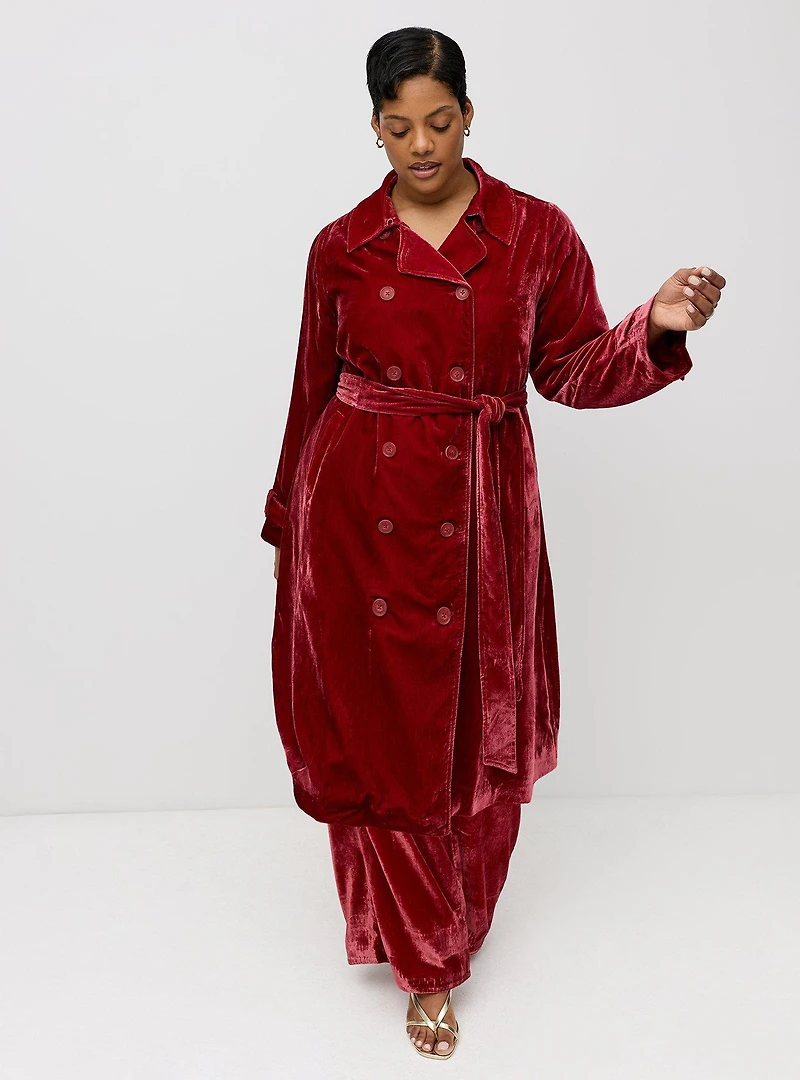Studio Double-Breasted Velvet Trench Coat