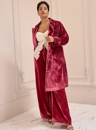 Studio Double-Breasted Velvet Trench Coat