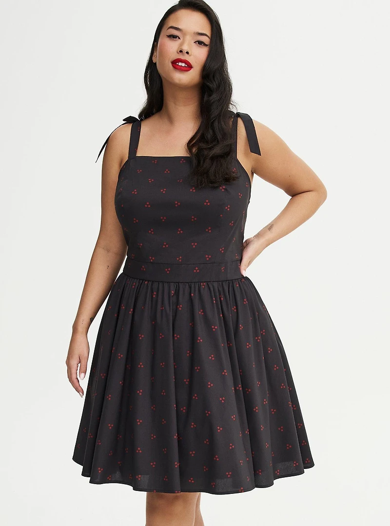 Retro Square Neck Bow Strap Swing Dress