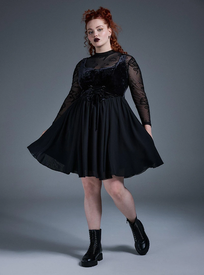 Nightfall Corset Velour & Chiffon Dress
