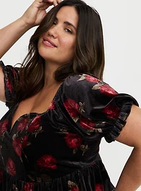 Velour V-Wire Puff Sleeve Babydoll Top