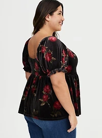 Velour V-Wire Puff Sleeve Babydoll Top