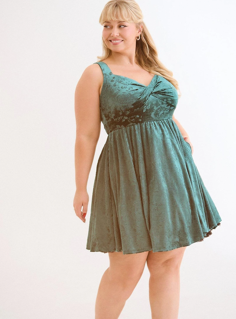 Retro Chic Twist Front Velour Swing Dress