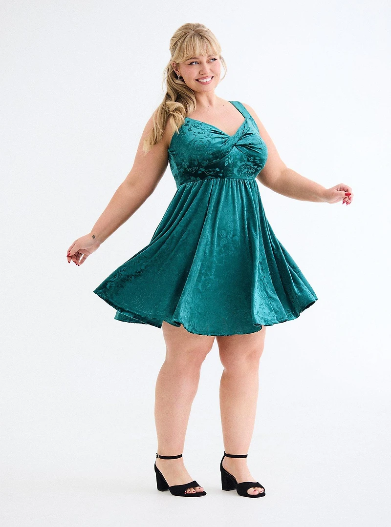 Retro Chic Twist Front Velour Swing Dress