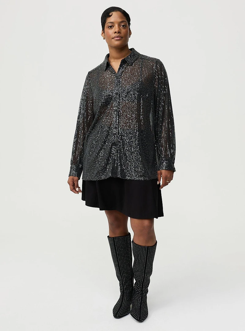 Sequin Button-Up Tunic