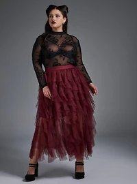 Mesh Burnout Mock Neck Long Sleeve Top