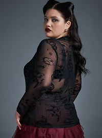 Mesh Burnout Mock Neck Long Sleeve Top