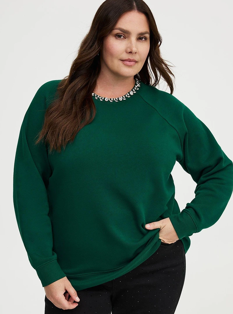 Cozy Fleece Rhinestone Crew Sweatshirt