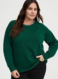 Cozy Fleece Rhinestone Crew Sweatshirt