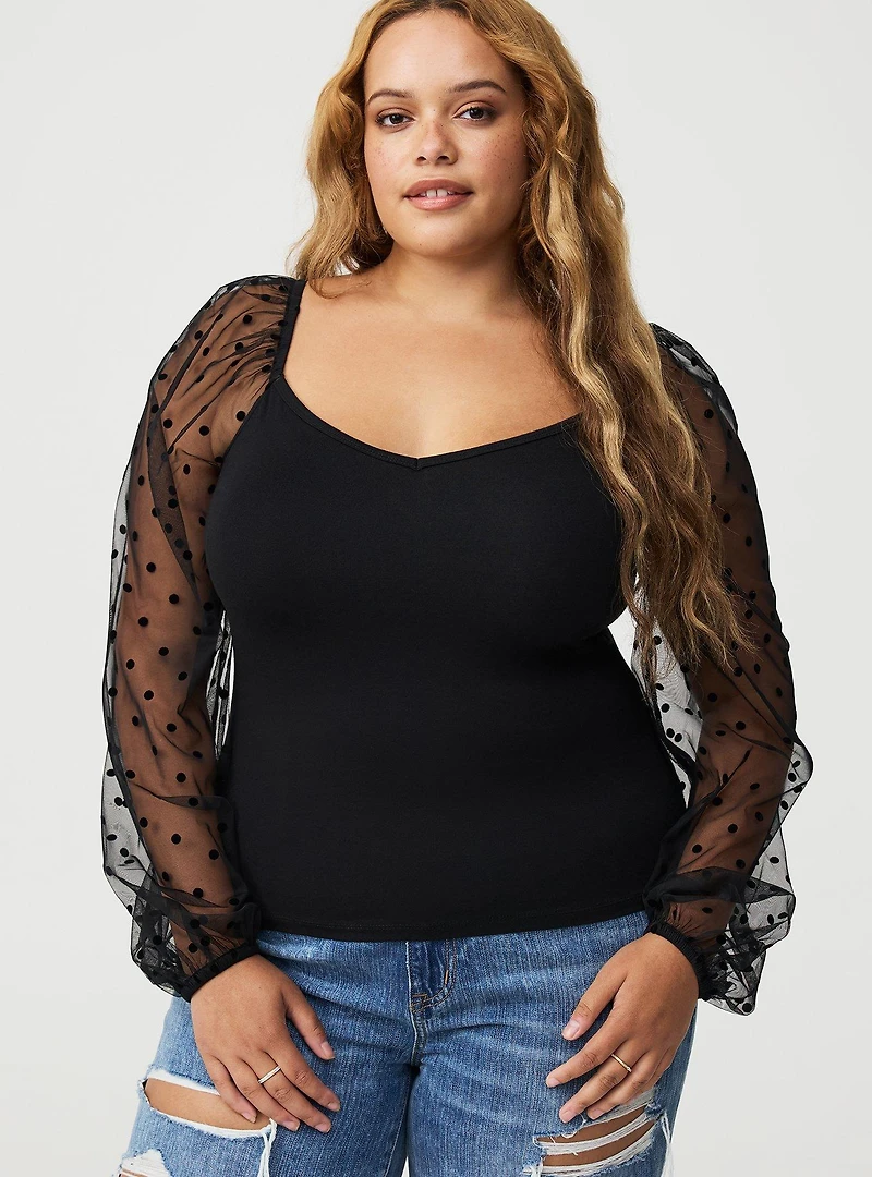 Foxy Sweetheart Organza Blouson Sleeve Top