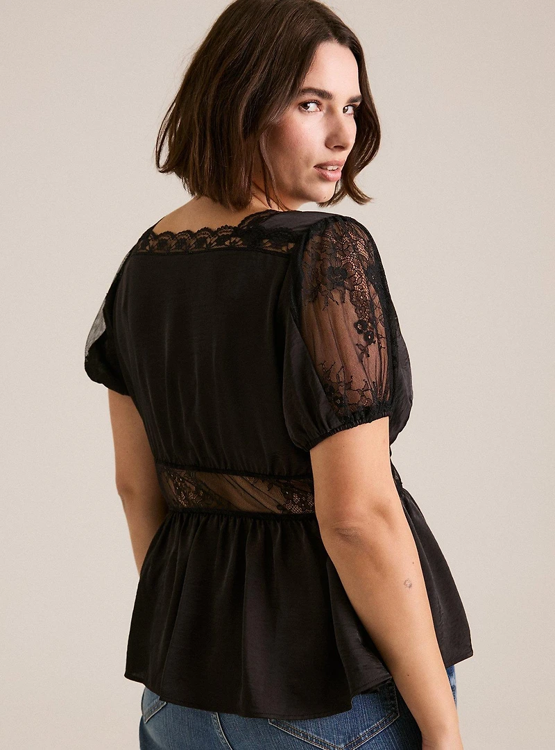 Festi Lace Inset Peplum Top