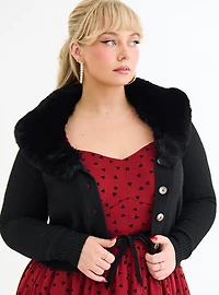 Retro Chic Faux Fur Trim Cardigan