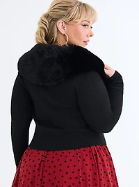 Retro Chic Faux Fur Trim Cardigan