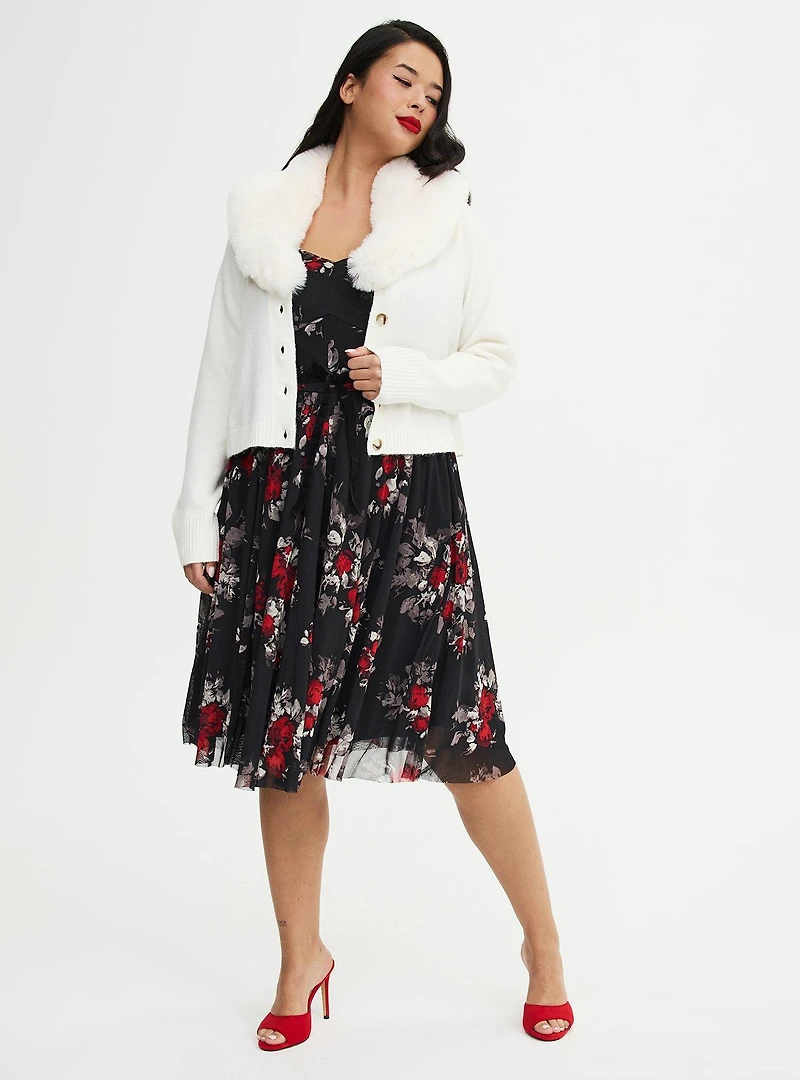 Retro Chic Removable Faux Fur Trim Cardigan