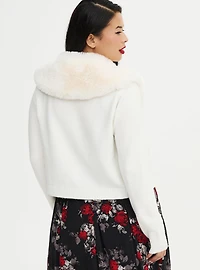 Retro Chic Removable Faux Fur Trim Cardigan