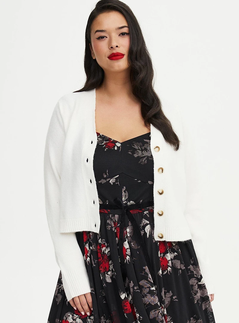 Retro Chic Removable Faux Fur Trim Cardigan