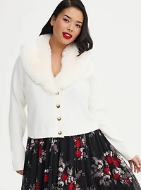 Retro Chic Removable Faux Fur Trim Cardigan