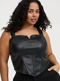 Faux Leather Notch Neck Top