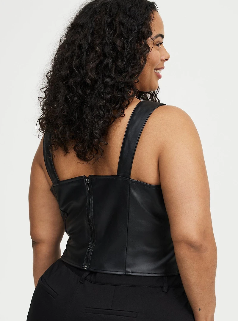 Faux Leather Notch Neck Top