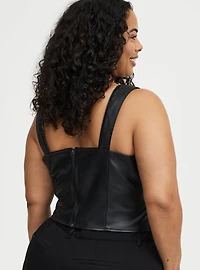 Faux Leather Notch Neck Top