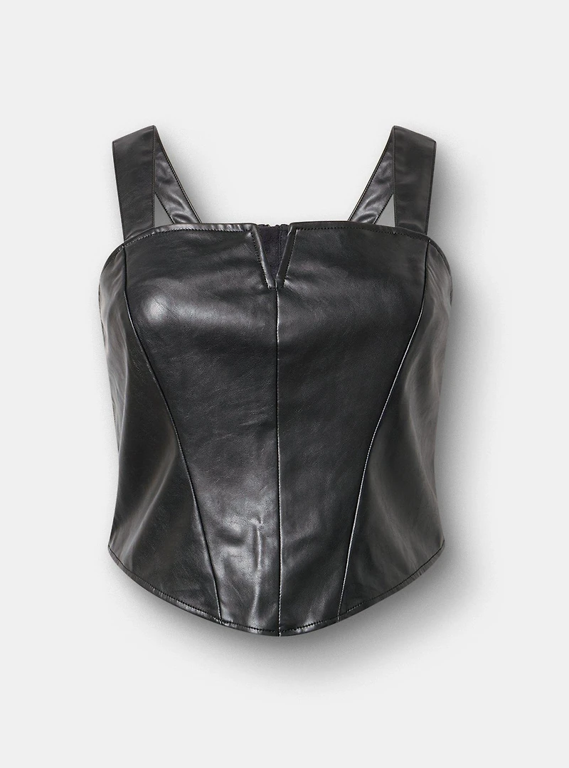 Faux Leather Notch Neck Top