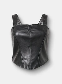 Faux Leather Notch Neck Top