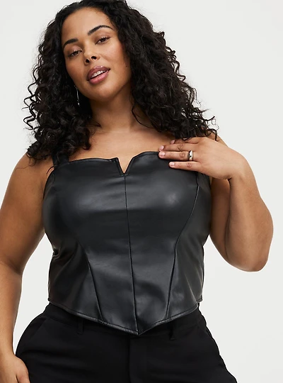 Faux Leather Notch Neck Top